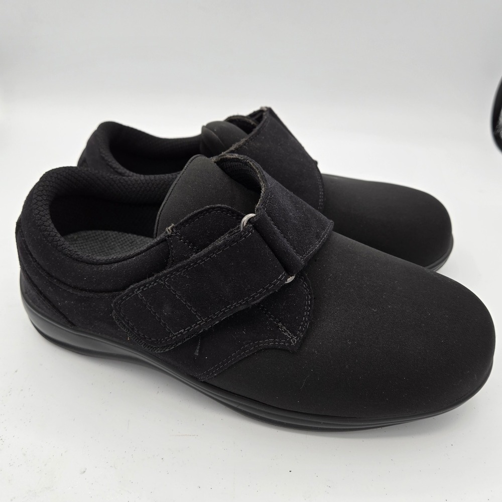 OrthoFeet Vaughn Mens Black Fabric Adjustable Strap Comfort Shoes 12 D